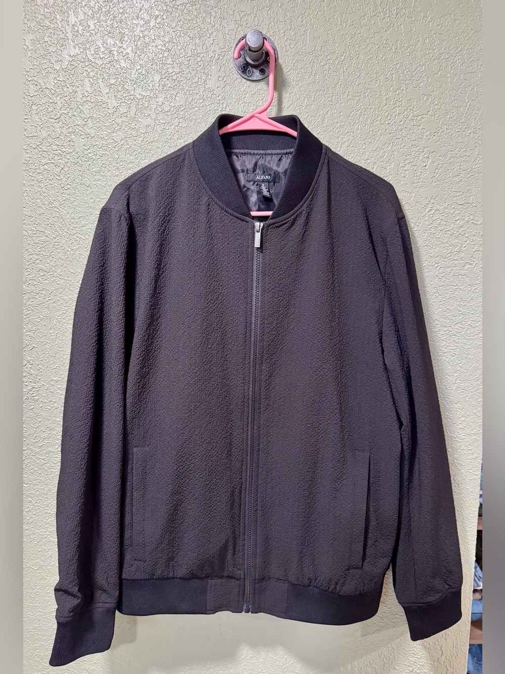 Alfani Men's Black Textured Bomber Jacket size M - Picture 1 of 6